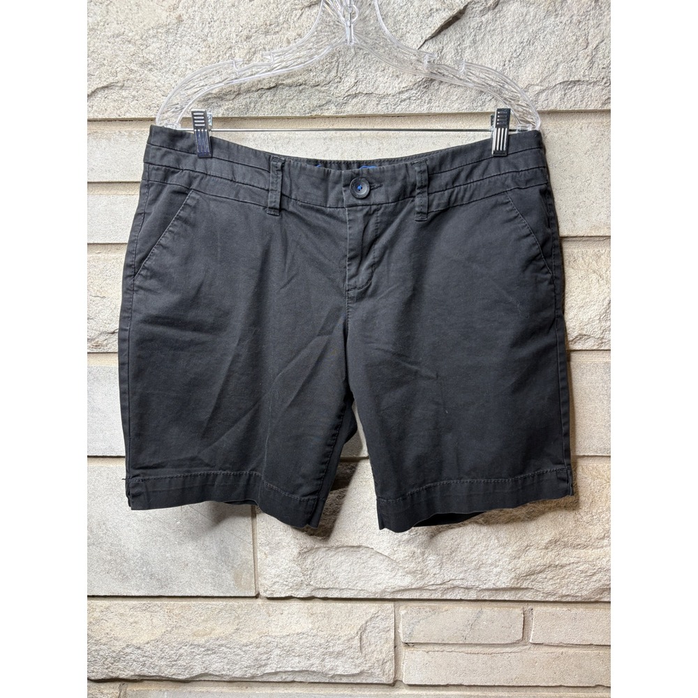 American Eagle Women Black Midi Chino Shorts Size 14 Stretch Cotton Twill Casual